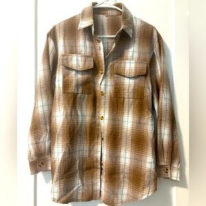Brown and White Casual Button Down Shirt with Earth Tones